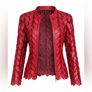 Dakota West Red Leather & Mesh Leaf Cutout Jacket 2XL Western Statement